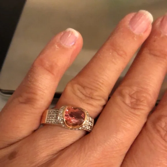 Solid 14k rose gold ring with round real diamonds & Natural Gemstone.SZ 8.5 - Picture 5 of 11